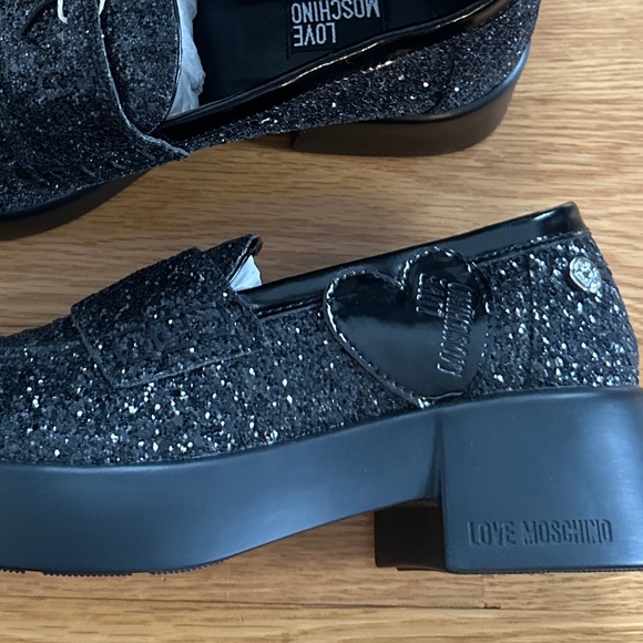Love Moschino NIB Glitter Nero Taglia Chunky Loafers (38) - Picture 7 of 14